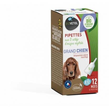 12 pipettes antiparasitaires biovétol pour grand chien