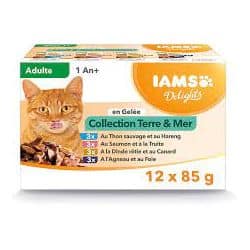 IAMS Delights Chat Adulte en gelée Terre et Mer 12 x de 85g