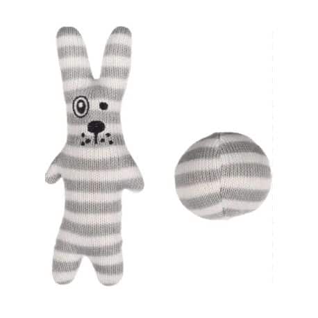 Jouet chat FACI lapin+balle rayé gris