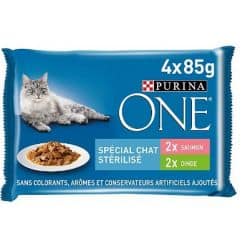 ONE Chat Stérilisé - Effilés Sauce : Saumon, Dinde 4X85G