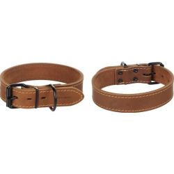 COLLIER MONTANA CUIR LARGE COGNAC M 35-45CM 35MM