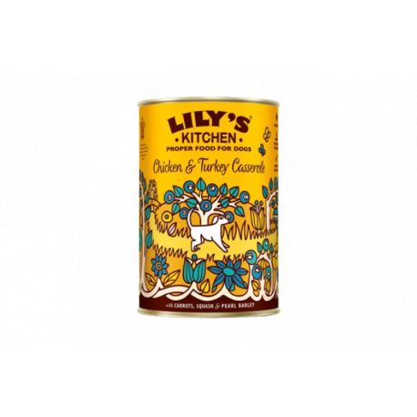 Boite d'humide pour chien lily's kitchen Poulet dinde, légumes et orge perlé 400g