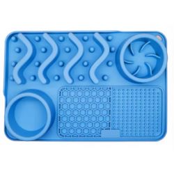 Tapis de léchage XL pour chien avec ventouse bleu