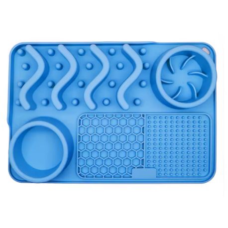 Tapis de léchage XL pour chien avec ventouse bleu