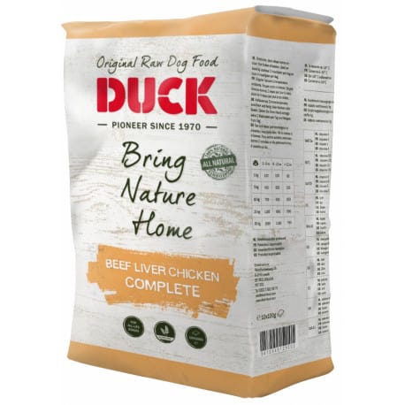 Alimentation surgelée pour chien DUCK Boeuf Foie Poulet Complet