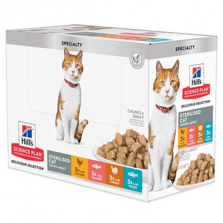 Pâtée pour chat Hill's Multipack poulet et dinde truite et saumon 12 x 85