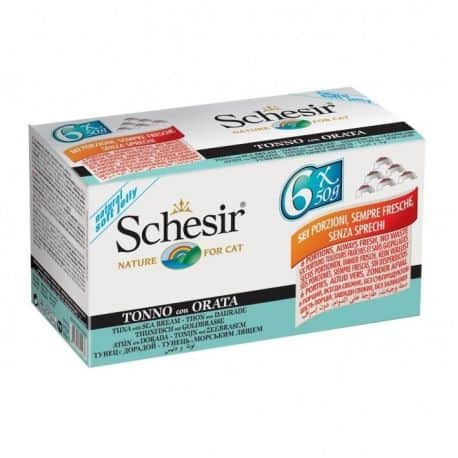 Boïte pour chat Schesir Thon et Daurade en bouillon 6 boïtes de 50gr