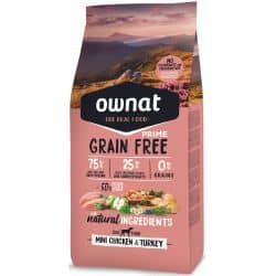 Ownat grain free (sans céréales) prime pour chien Mini Poulet et Dinde 3Kg