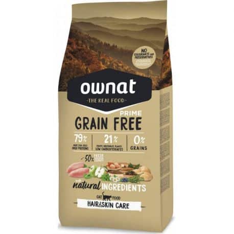 Ownat grain free (sans céréales) pour chat hair & skin (peau et pelage) 1Kg