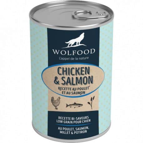 Wolfood Boite pour chien Poulet et Saumon 400Gr